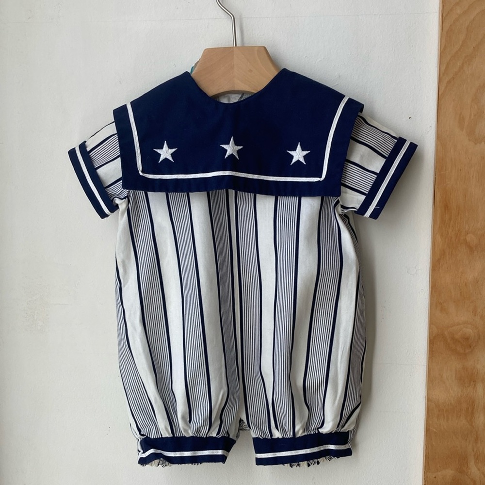 Vintage 80s 90s nautical bubble sailor suit romper size 6-9 mos.